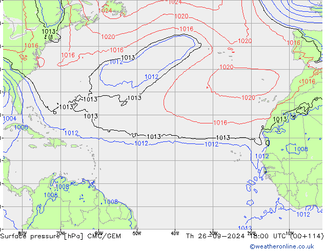 Surface pressure CMC/GEM Th 26.09.2024 18 UTC