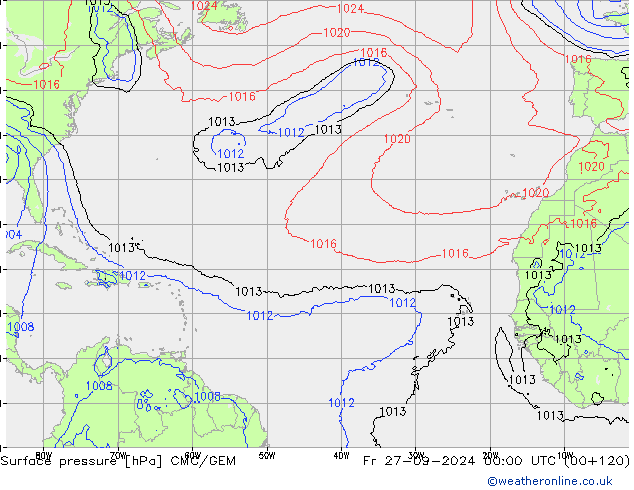 Surface pressure CMC/GEM Fr 27.09.2024 00 UTC