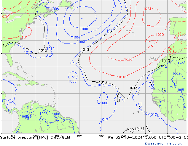 Surface pressure CMC/GEM We 02.10.2024 00 UTC