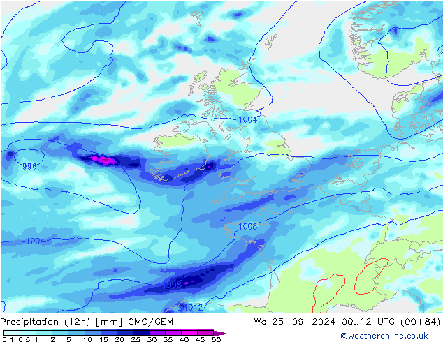 Yağış (12h) CMC/GEM Çar 25.09.2024 12 UTC