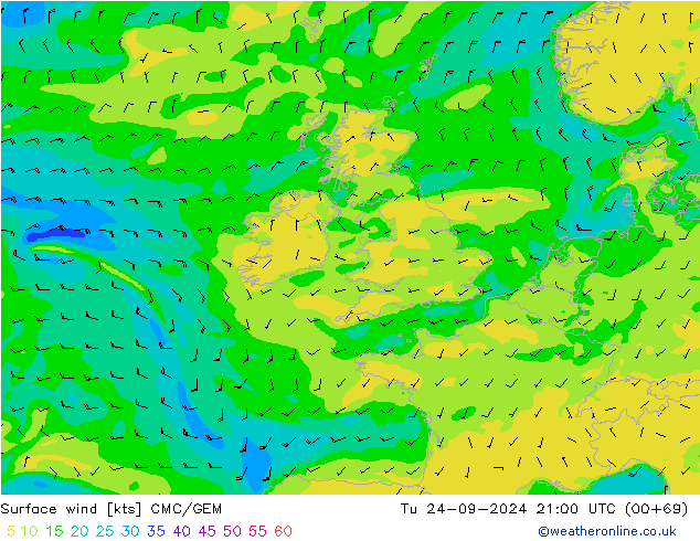 Surface wind CMC/GEM Tu 24.09.2024 21 UTC