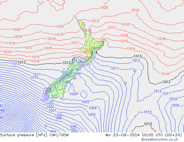 Surface pressure CMC/GEM Mo 23.09.2024 00 UTC