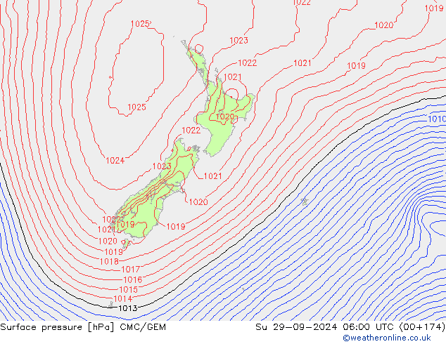 Surface pressure CMC/GEM Su 29.09.2024 06 UTC