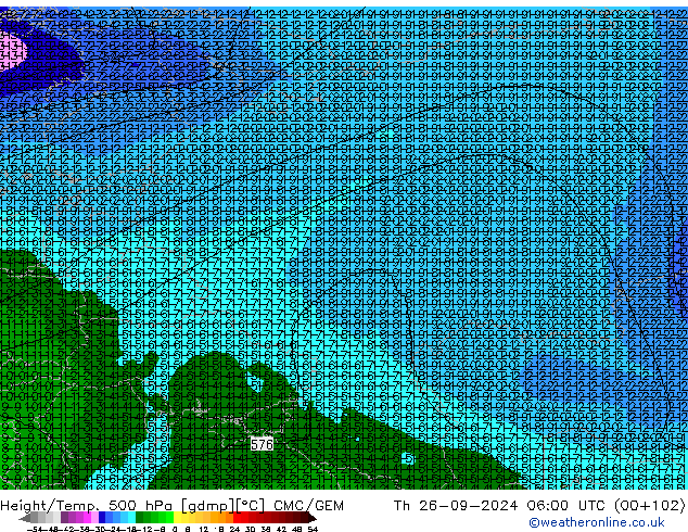 Height/Temp. 500 гПа CMC/GEM чт 26.09.2024 06 UTC