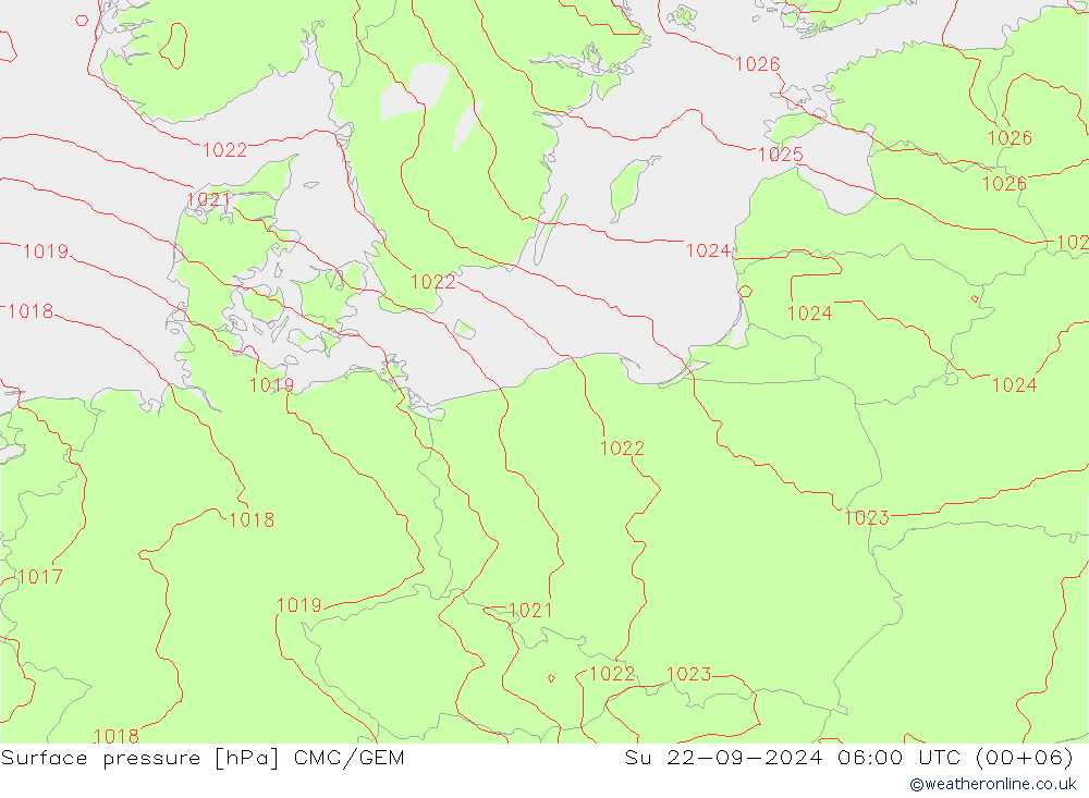 Surface pressure CMC/GEM Su 22.09.2024 06 UTC