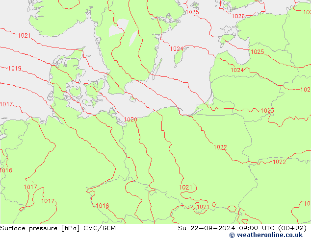 Surface pressure CMC/GEM Su 22.09.2024 09 UTC