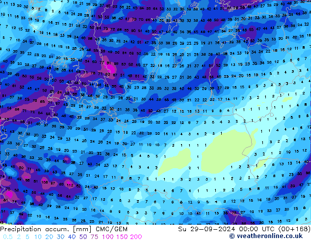 Precipitation accum. CMC/GEM Su 29.09.2024 00 UTC