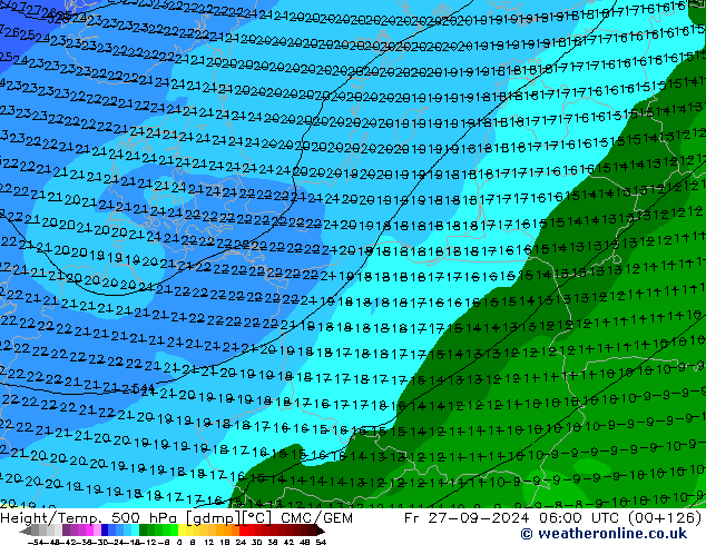 Height/Temp. 500 hPa CMC/GEM ven 27.09.2024 06 UTC