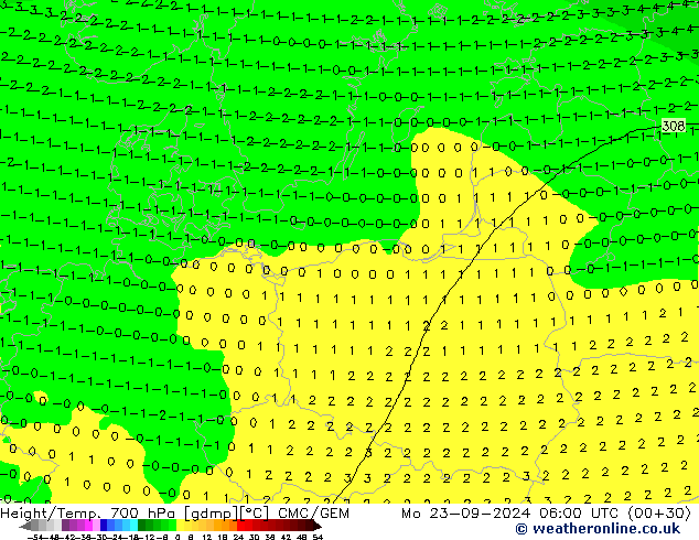 Height/Temp. 700 hPa CMC/GEM Po 23.09.2024 06 UTC