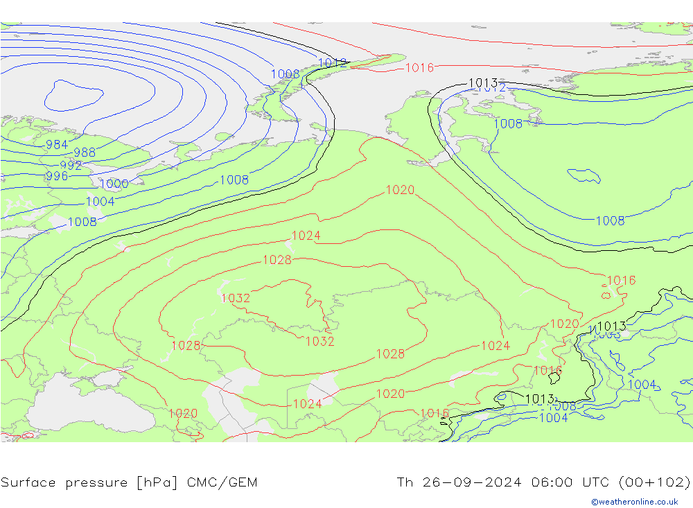 Surface pressure CMC/GEM Th 26.09.2024 06 UTC