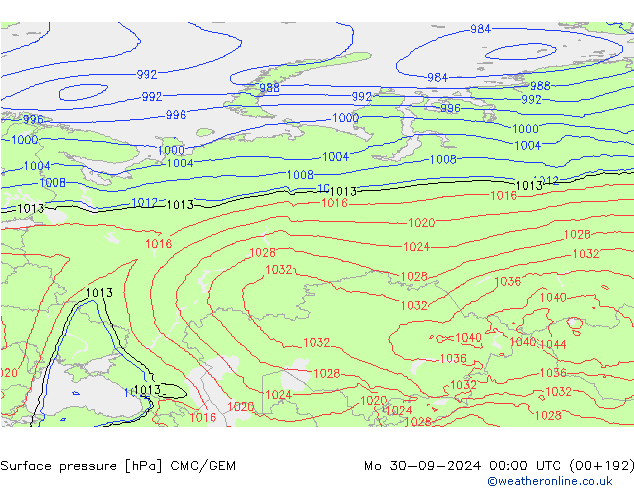 Surface pressure CMC/GEM Mo 30.09.2024 00 UTC