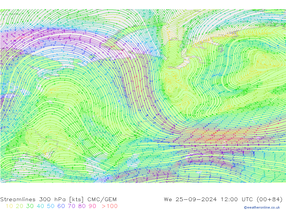 Stroomlijn 300 hPa CMC/GEM wo 25.09.2024 12 UTC