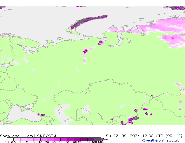 Snow accu. CMC/GEM Dom 22.09.2024 12 UTC