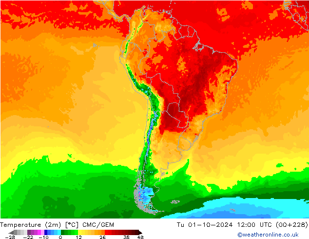 Temperaturkarte (2m) CMC/GEM Di 01.10.2024 12 UTC