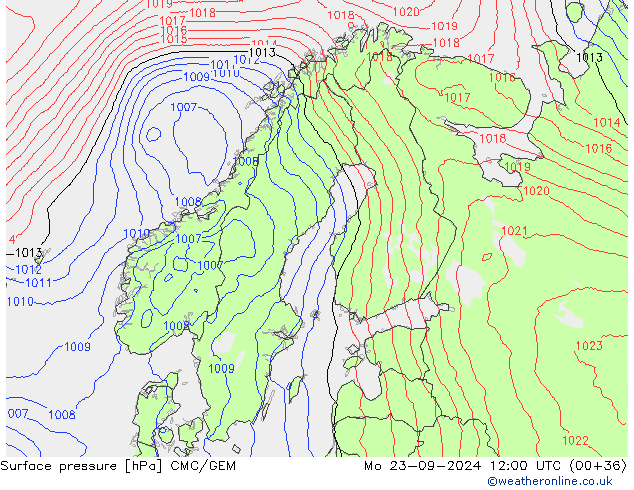 Atmosférický tlak CMC/GEM Po 23.09.2024 12 UTC