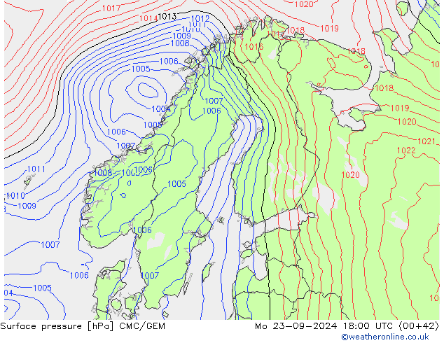 Surface pressure CMC/GEM Mo 23.09.2024 18 UTC