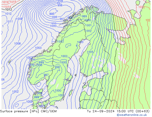 Surface pressure CMC/GEM Tu 24.09.2024 15 UTC