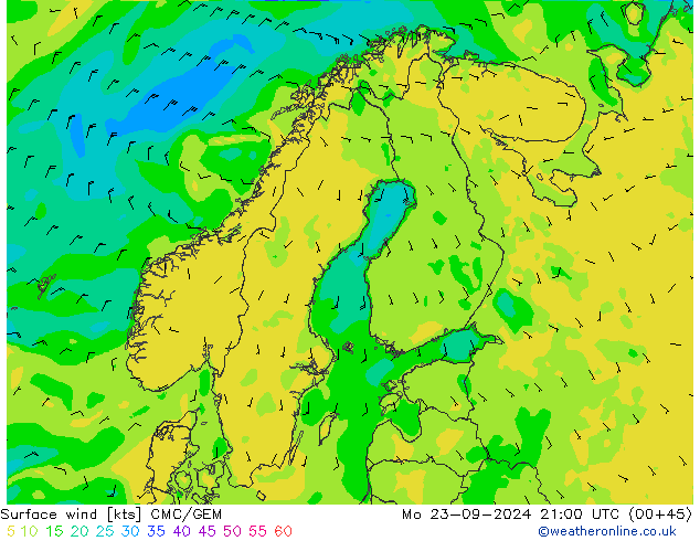 ветер 10 m CMC/GEM пн 23.09.2024 21 UTC