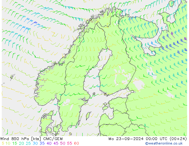 Wind 850 hPa CMC/GEM Mo 23.09.2024 00 UTC