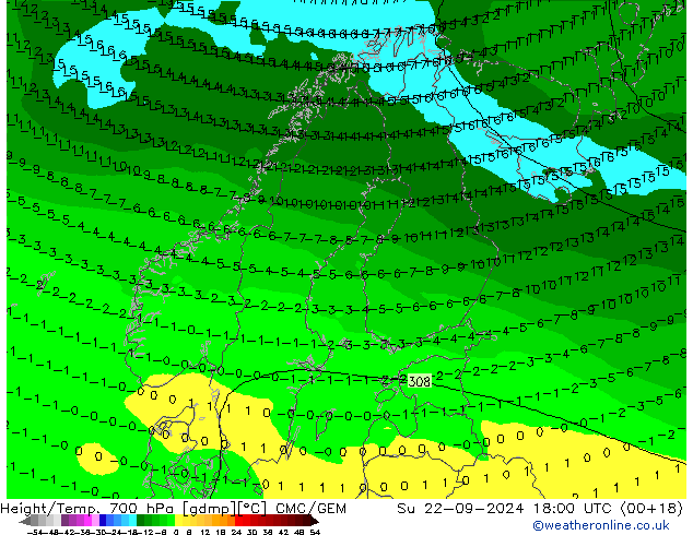 Height/Temp. 700 hPa CMC/GEM So 22.09.2024 18 UTC