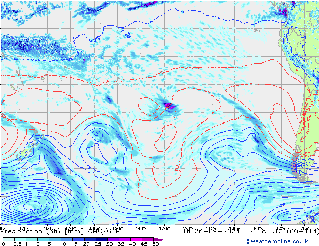 Totale neerslag (6h) CMC/GEM do 26.09.2024 18 UTC