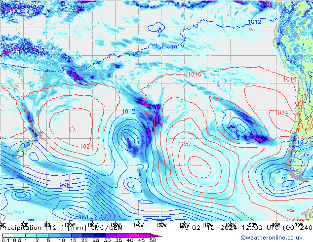 Precipitation (12h) CMC/GEM St 02.10.2024 00 UTC