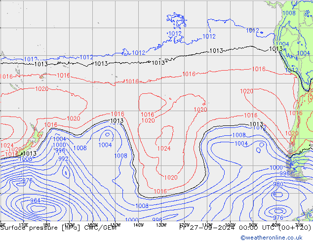 Surface pressure CMC/GEM Fr 27.09.2024 00 UTC