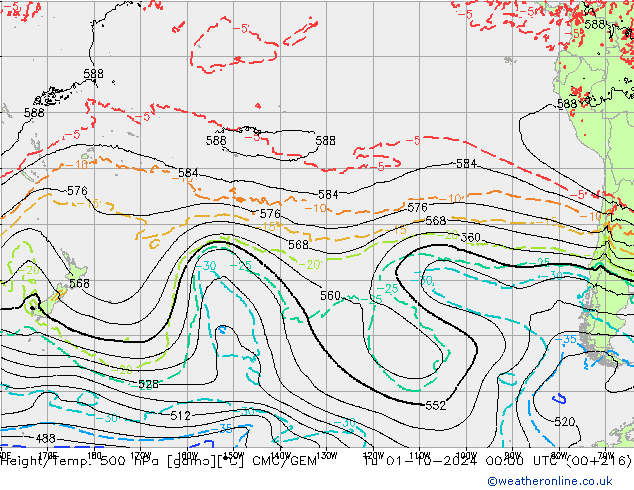 Height/Temp. 500 hPa CMC/GEM Út 01.10.2024 00 UTC