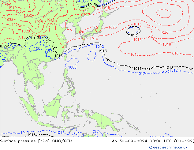 Atmosférický tlak CMC/GEM Po 30.09.2024 00 UTC