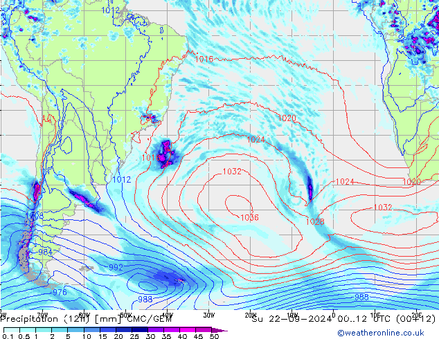 Precipitação (12h) CMC/GEM Dom 22.09.2024 12 UTC