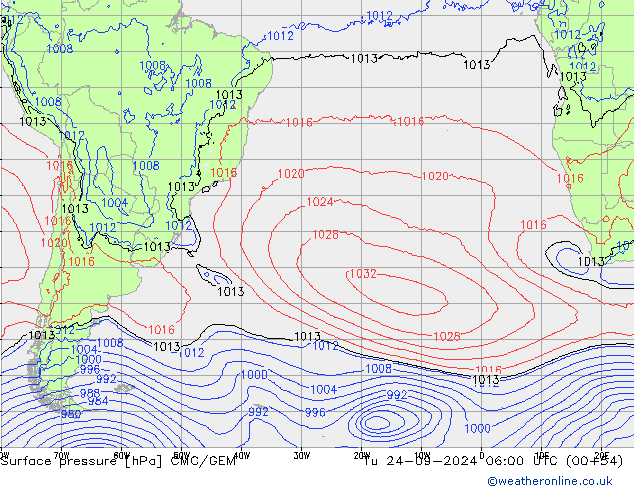 Surface pressure CMC/GEM Tu 24.09.2024 06 UTC