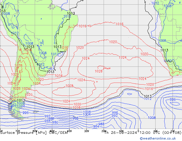 Atmosférický tlak CMC/GEM Čt 26.09.2024 12 UTC