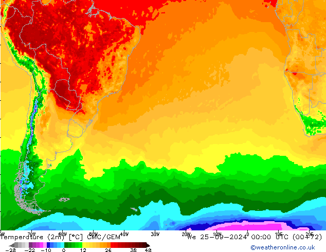 Temperature (2m) CMC/GEM We 25.09.2024 00 UTC