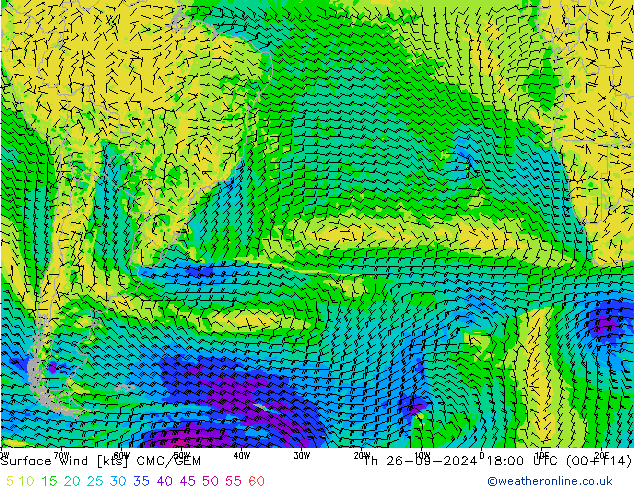 Wind 10 m CMC/GEM do 26.09.2024 18 UTC