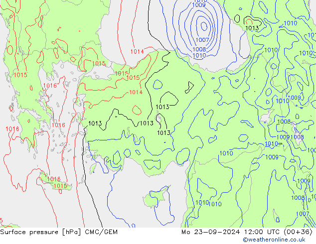 Surface pressure CMC/GEM Mo 23.09.2024 12 UTC