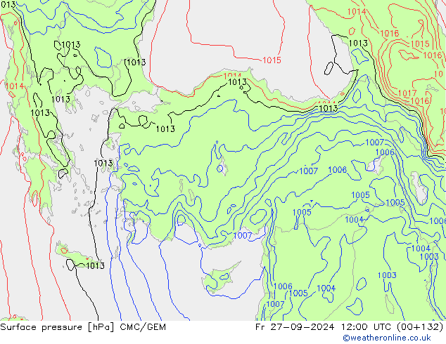 Atmosférický tlak CMC/GEM Pá 27.09.2024 12 UTC