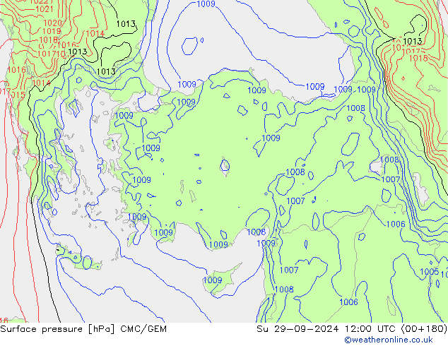 Surface pressure CMC/GEM Su 29.09.2024 12 UTC