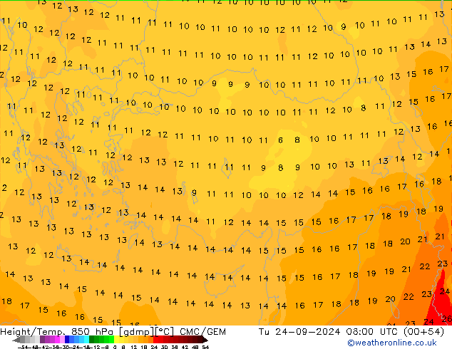 Height/Temp. 850 hPa CMC/GEM Tu 24.09.2024 06 UTC