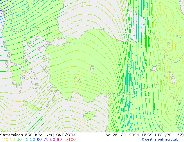 Linha de corrente 500 hPa CMC/GEM Sáb 28.09.2024 18 UTC