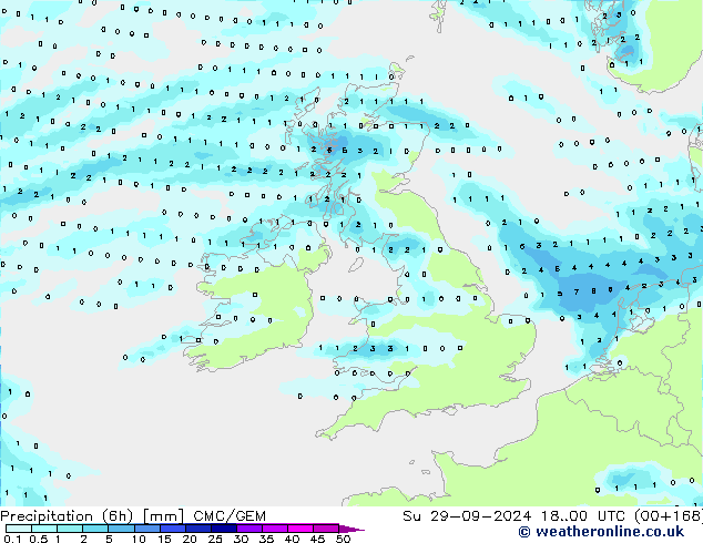 Precipitation (6h) CMC/GEM Su 29.09.2024 00 UTC