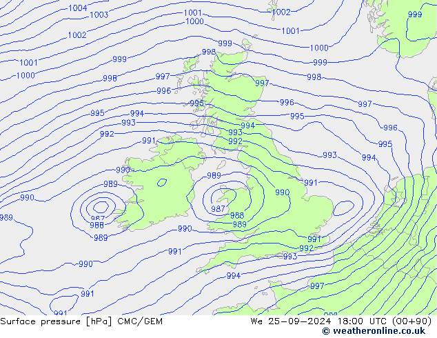 Surface pressure CMC/GEM We 25.09.2024 18 UTC