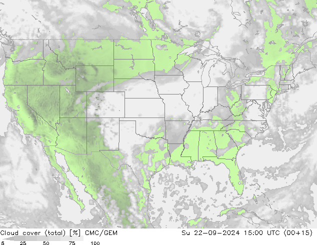 Nuages (total) CMC/GEM dim 22.09.2024 15 UTC