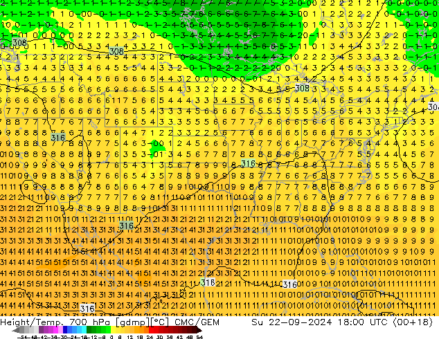 Height/Temp. 700 hPa CMC/GEM Su 22.09.2024 18 UTC