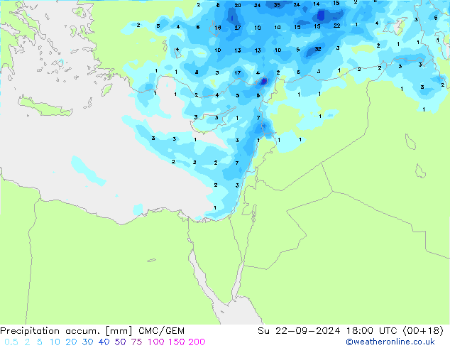 Precipitation accum. CMC/GEM dom 22.09.2024 18 UTC