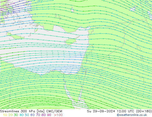 Streamlines 300 hPa CMC/GEM Su 29.09.2024 12 UTC