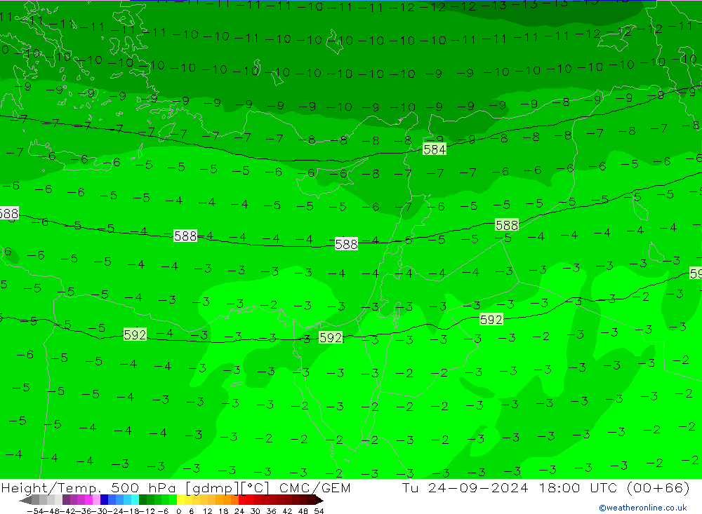 Height/Temp. 500 hPa CMC/GEM Tu 24.09.2024 18 UTC