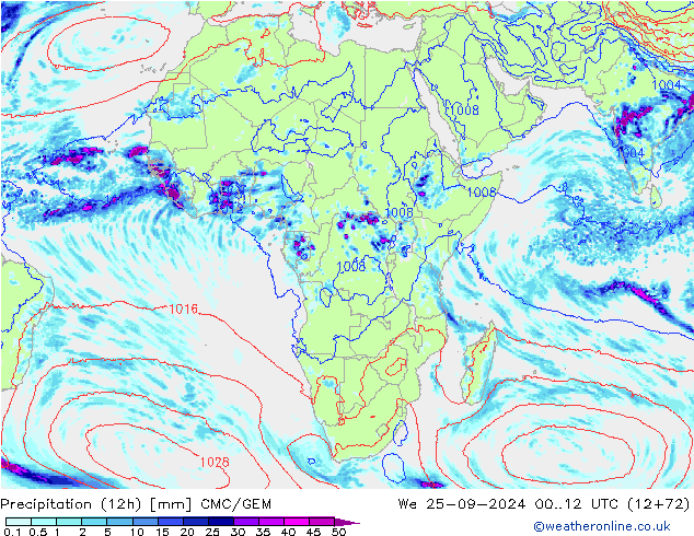 Precipitation (12h) CMC/GEM St 25.09.2024 12 UTC