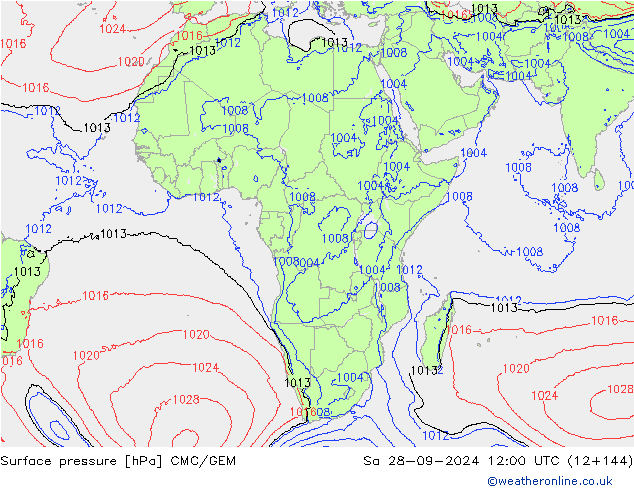 Atmosférický tlak CMC/GEM So 28.09.2024 12 UTC