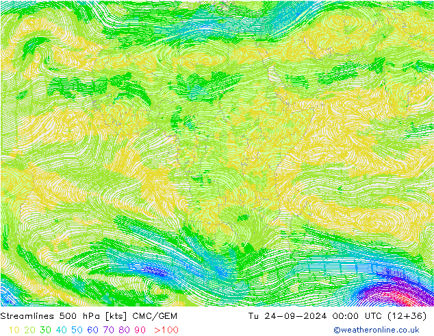 Stromlinien 500 hPa CMC/GEM Di 24.09.2024 00 UTC