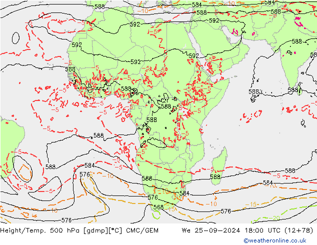 Height/Temp. 500 hPa CMC/GEM We 25.09.2024 18 UTC